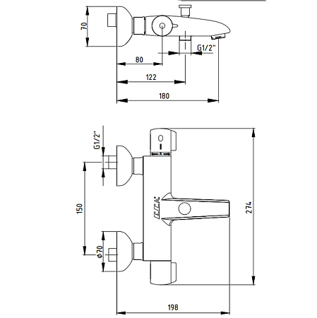 Термостат E.C.A. Thermostatic 102102340EX для ванны с душем