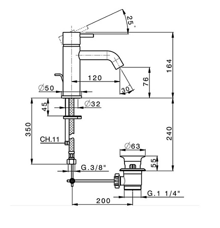 Смеситель Cisal Less New LN00051021 для раковины, хром