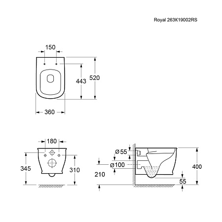Унитаз подвесной Ambassador Royal 263K19002RS безободковый, белый
