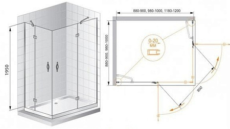 Душевой уголок Cezares Bergamo AH2 120/100 C Cr L
