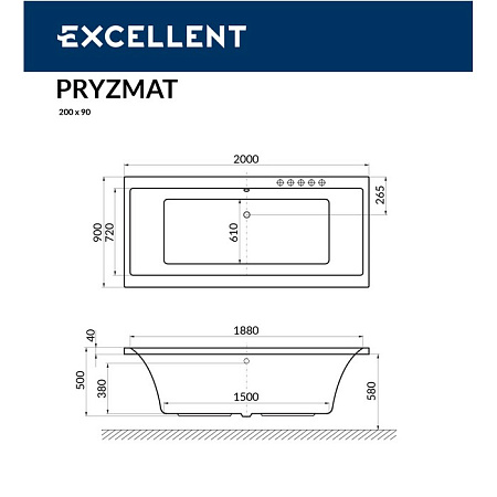 Акриловая ванна Excellent Pryzmat WAEX.PRY20WH 200x90 белый