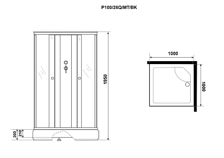 Душевая кабина Niagara Promo P100/26Q/MT/BK 100x100x195 L/R стекло матовое/профиль белый
