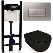 Комплект 4в1 инсталляции с WC и клавишей Valsir KIT VSCrM 7334NEMT Slim P1 черный матовый/хром матов