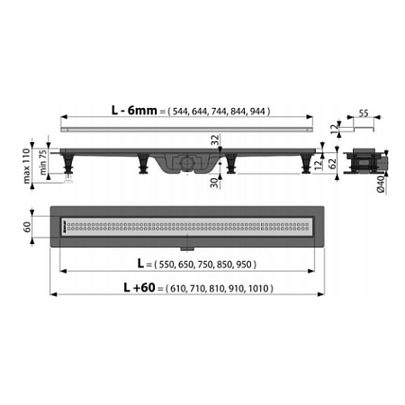 Душевой лоток AlcaPlast APZ9-650M 650 Simple с решеткой и опорами