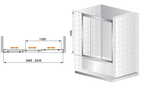 Шторка на ванну Cezares Family V 3 200, прозрачное стекло