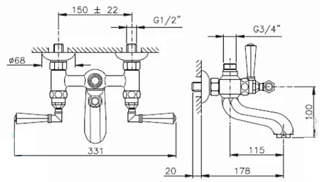 Смеситель Nicolazzi Tiede 1900BZ45 для ванны, бронза