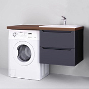 Тумба с раковиной Jorno Wood Wood.01.60/P/GR 60 L под стиральную машину, темное дерево/серый