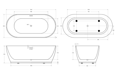 Акриловая ванна BelBagno BB413-1700-800 170x80 белый