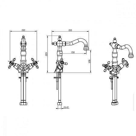 Смеситель Boheme Crystal 312-CRST для раковины, бронза