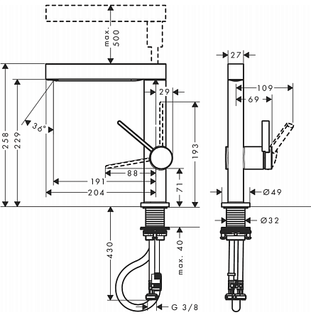 Смеситель Hansgrohe Finoris 76063670 для раковины, черный матовый