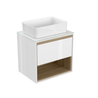 Тумба с раковиной Cersanit Louna SZ-LOU60-BL/Wh 60 со столешницей, белый, бежевый