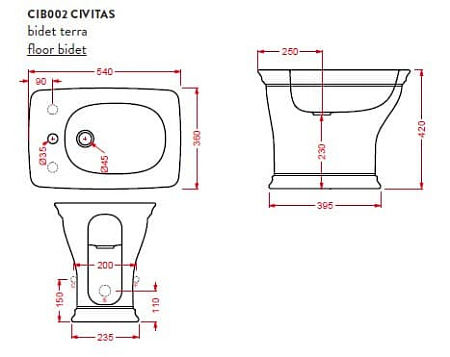 Биде напольное ArtCeram Civitas CIB002 01;00 белый глянцевый