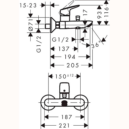 Смеситель Hansgrohe Logis 71400670 для ванны с душем, черный матовый