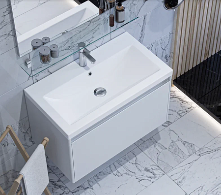 Тумба с раковиной Velvex Klaufs 80 1 ящик, белый глянцевый