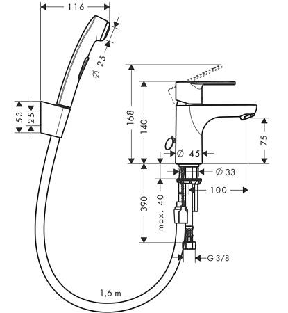 Смеситель с гигиеническим душем Hansgrohe Talis E 31165000 для раковины, хром