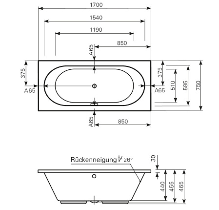 Акриловая ванна Mauersberger Ausana 1017001201 170х75 белый