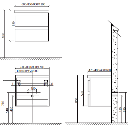 Тумба с раковиной BelBagno Energia-N 90 bianco lucido, подвесная