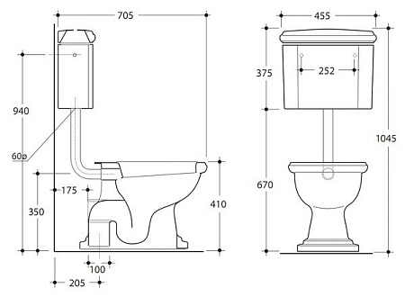 Труба низкая к подвесному бачку Kerasan 757193 бронза