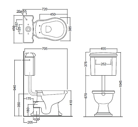 Бачок для унитаза Kerasan Retro 108201 подвесной, для низкой трубы