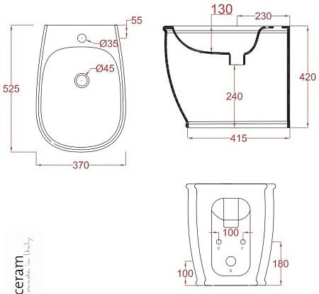 Биде напольное ArtCeram Azuley AZB002 03;00 черный глянцевый