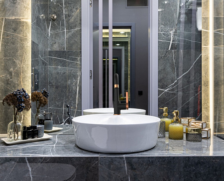 Смеситель GPD Gildo MTL165-S-R для раковины черный/розовое золото