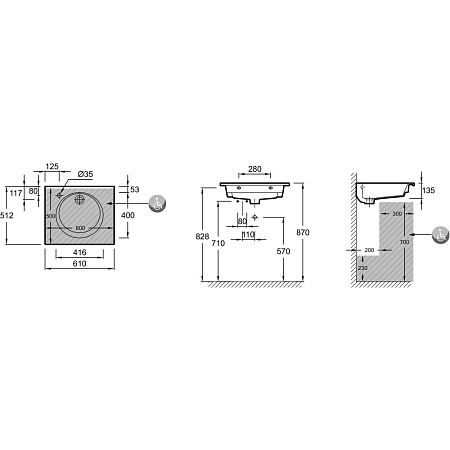 Раковина Jacob Delafon Odeon Rive Gauche EXBA112-Z-00 60х50