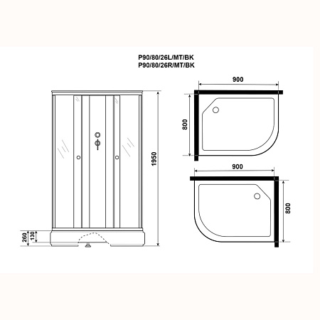 Душевая кабина Niagara Promo P90/80/26R/MT/BK 90x80x195 матовый/белый