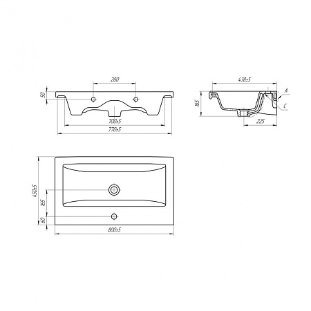 Тумба с раковиной Velvex Klaufs 80 1 ящик, белый глянцевый