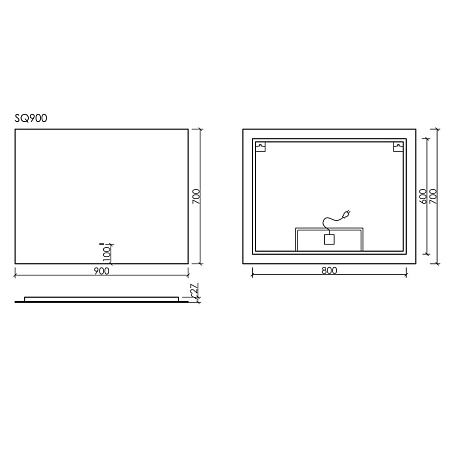 Зеркало Sancos Square SQ900 90х70 с подсветкой