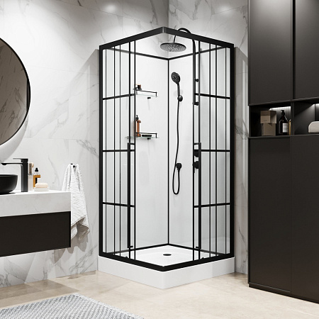 Душевая кабина Niagara Standart ST90/15QR/KL/BKT 90x90x225 черный матовый/прозрачный клетка