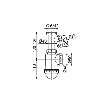 Сифон для раковины AlcaPlast A443P-DN50/40 c подводкой
