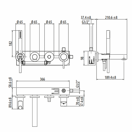 Смеситель Gattoni Circle One 9005/90NO для ванны, черный матовый