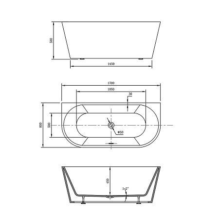 Акриловая ванна Vincea VBT-421-1700 170x80 белый