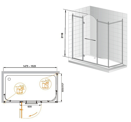 Душевая дверь в нишу Cezares Retro RETRO-B-13-150-CP-Cr-L 150 L
