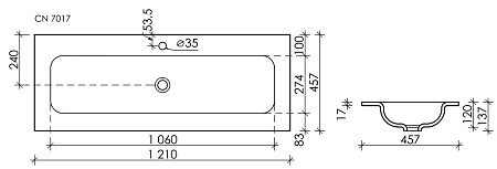 Раковина накладная Ceramica Nova Grace CN7017MB 121x45.7x13.7 одно отверстие, черный матовый