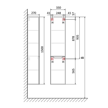 Шкаф-пенал Jorno Slide Sli.04.150/P/W 33 белый