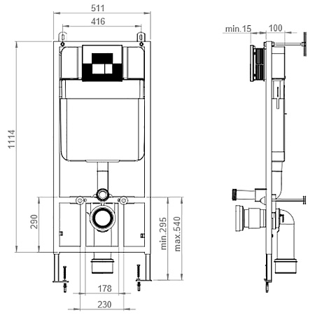 Инсталляция с кнопкой смыва beWash Neox BW74+P04SC хром глянцевый