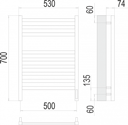 Полотенцесушитель электрический Terminus Енисей П9 500х700  хром