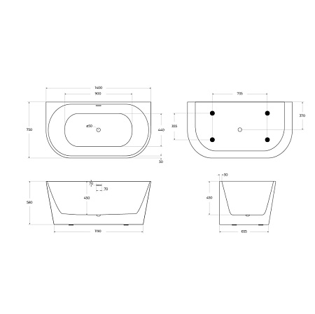 Акриловая ванна BelBagno BB710-1400-750 140x75 белый