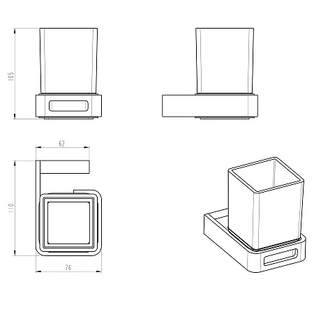 Стакан Boheme Q 10944-G для зубных щеток, золото