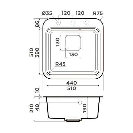 Кухонная мойка Omoikiri Tasogare 51-BL 51х51 черный