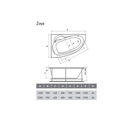 Акриловая ванна Relisan Zoya Гл000001247 140x90 L