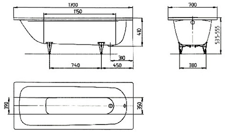 Ванна стальная Kaldewei Saniform Plus 363-1 170x70 см Anti-slip + Easy-clean 111830003001