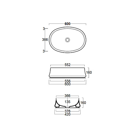 Раковина накладная Simas Sharp SH 04 60x42x16 без отверстия под смеситель, белый