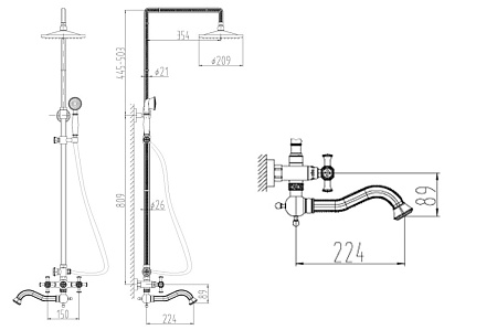 Душевая стойка Zorg Antic A 7002DS-BR бронза