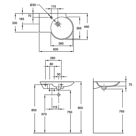 Раковина Jacob Delafon Formilia Spherik E4500-00 60х46 см L