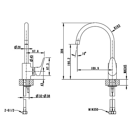 Смеситель Bravat Drop F74898C-1 для кухни с высоким Р-изливом хром
