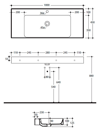 Раковина Kerasan Cento 355001*1 100 белый