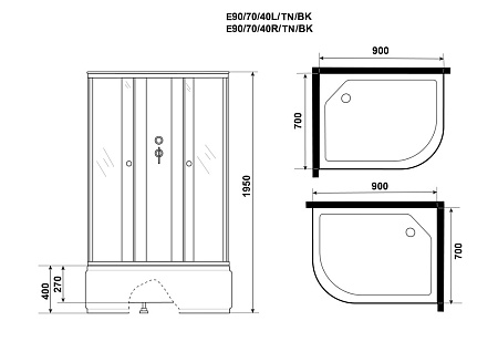 Душевая кабина Niagara Eco E90/70/40R/TN/BK 90x70x195 R стекло тонированное/профиль серебро