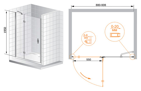 Душевая дверь в нишу Cezares Bergamo BERGAMO-B-12-90-P-Cr-R 90 R рифленое стекло